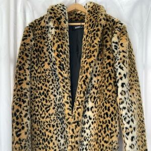 Missguided Women’s Faux Fur Leopard Print Long Coat